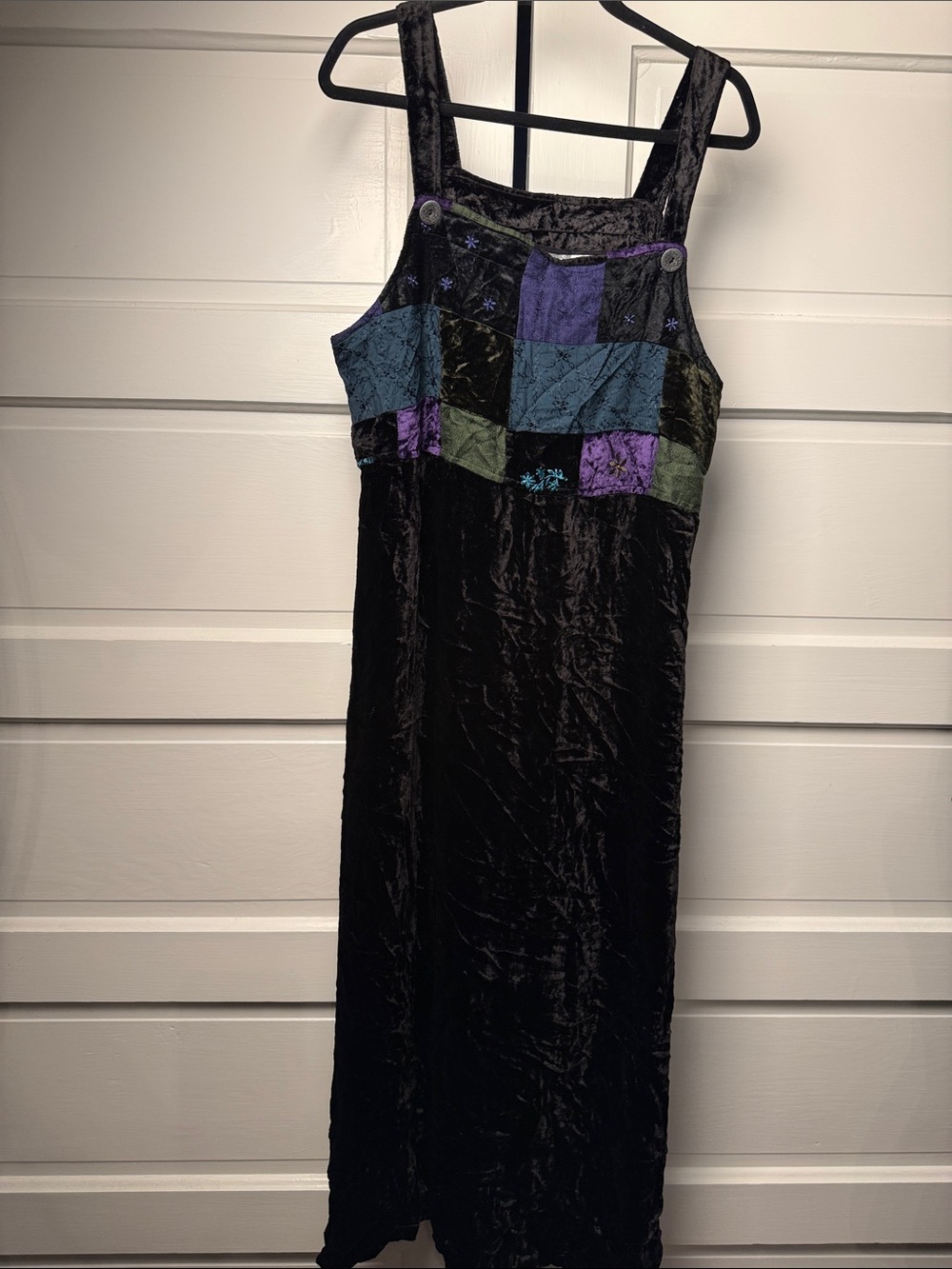 Vintage Velvet Patchwork Overall Maxi Dress jumper Carol Anderson size L